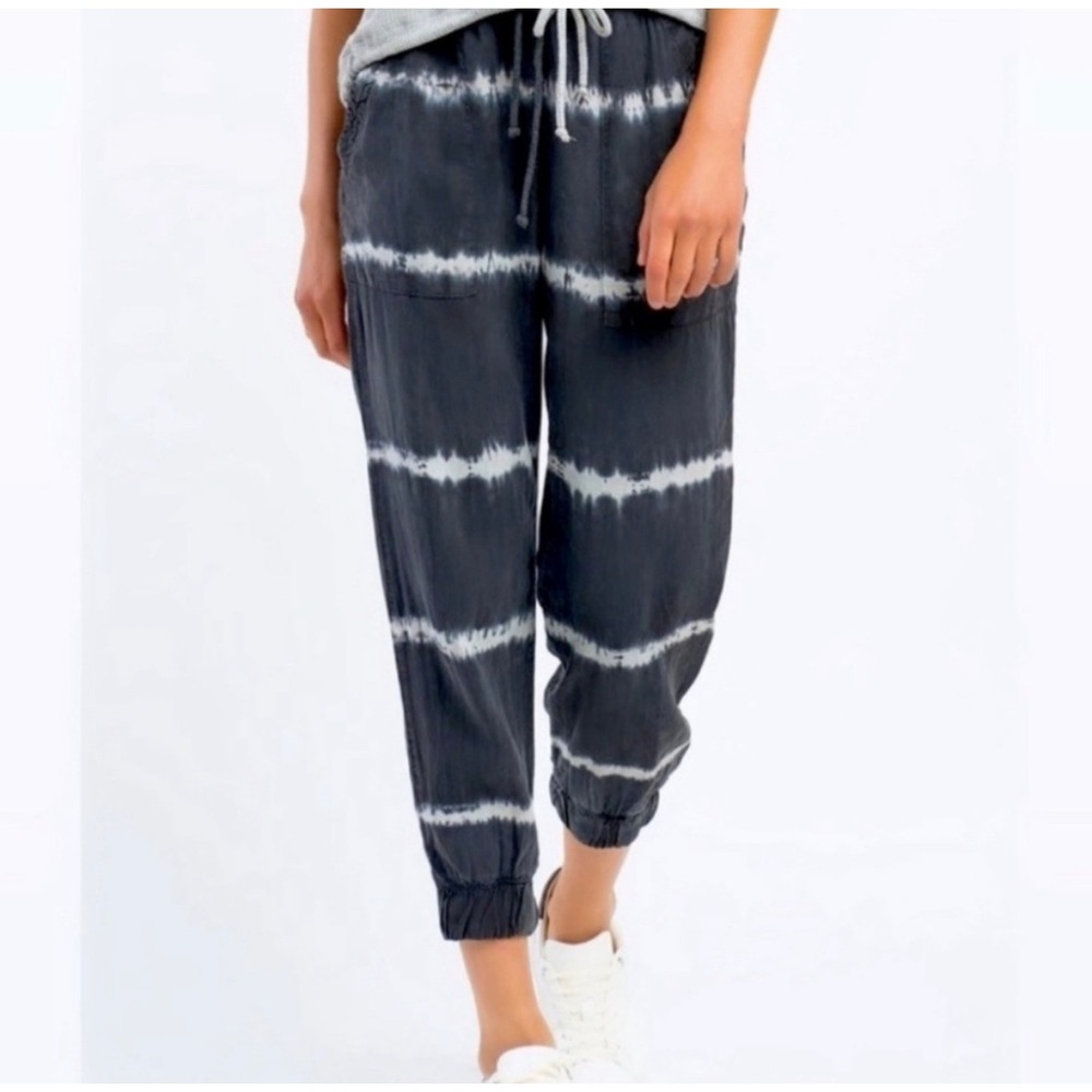 Cloth & Stone Black Tie‎ Dye Stripe Joggers Women L Boho Anthro Beachy Summer
